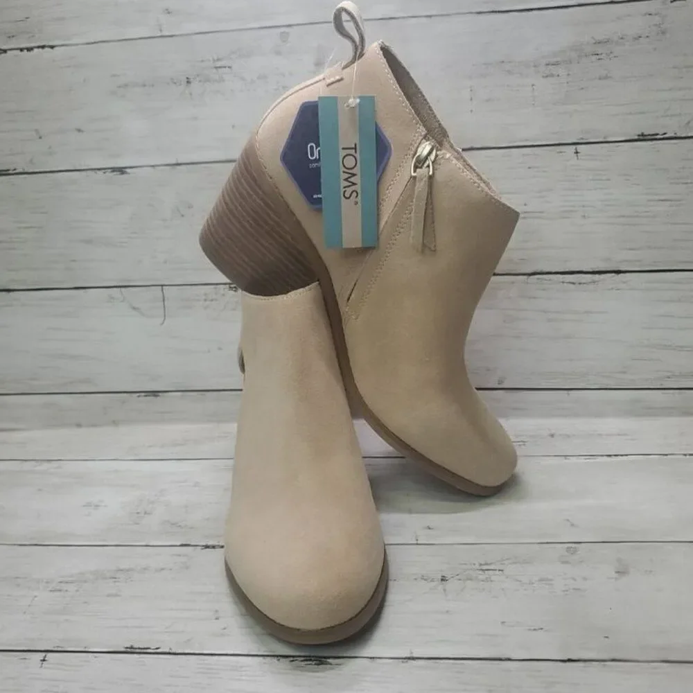 Tom's Lea Sand Suede Block Heel Ankle Boots Bootie US 10W NWT - Picture 8 of 14